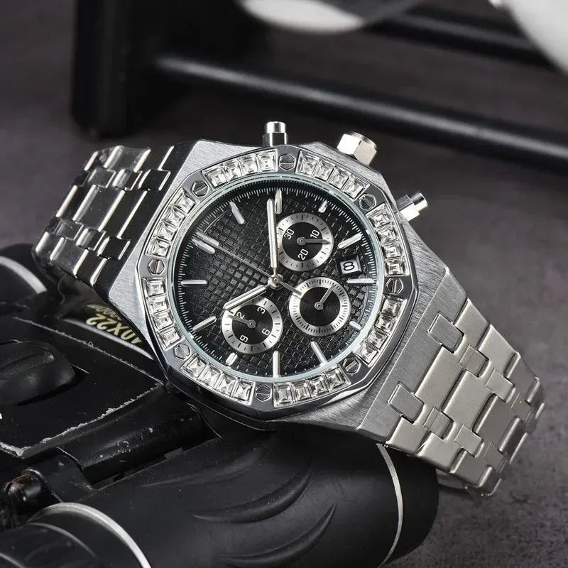 Relógios de pulso femininos masculinos de safira com função completa Royaloak A P Relógios de pulso Movimento de quartzo Watche Diamond Sports Relógios de pulso Cronógrafo Pulseira Montre de luxe