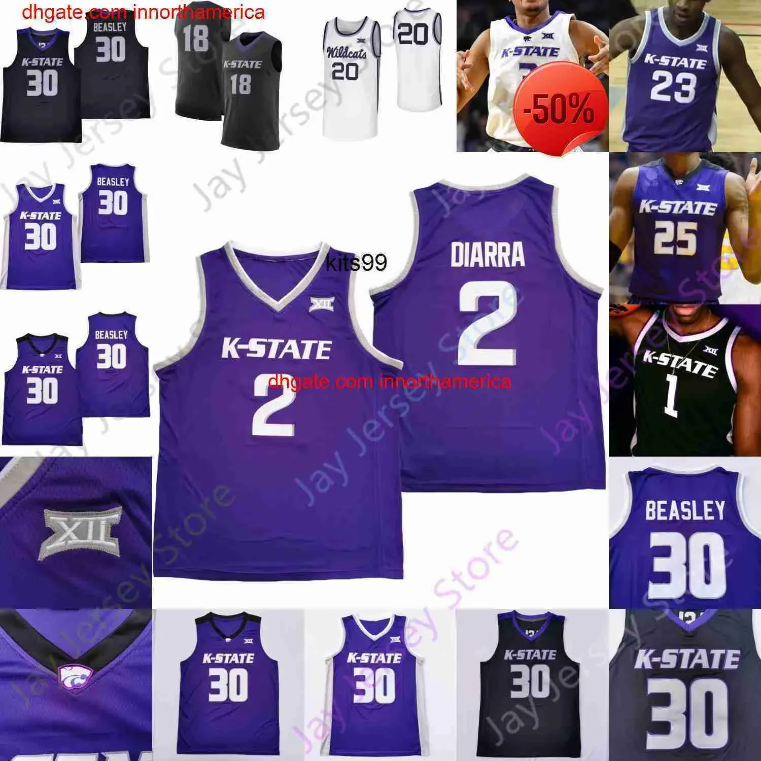 Kansas State Wildcats Basketball Jersey NCAA College Xavier Sneed Makol Mawien Stockard III Duan Gordon Murphy Richmond Blackman Kasubke L