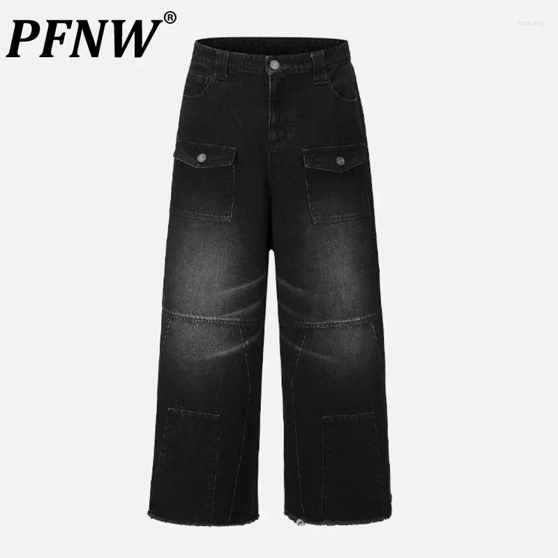 Jeans pour hommes PFNW Automne Marée Y2K Darkwear Lavage Vintage Polyvalent Silhouette Large Jambe Punk High Street Denim Pantalon 12Z2188