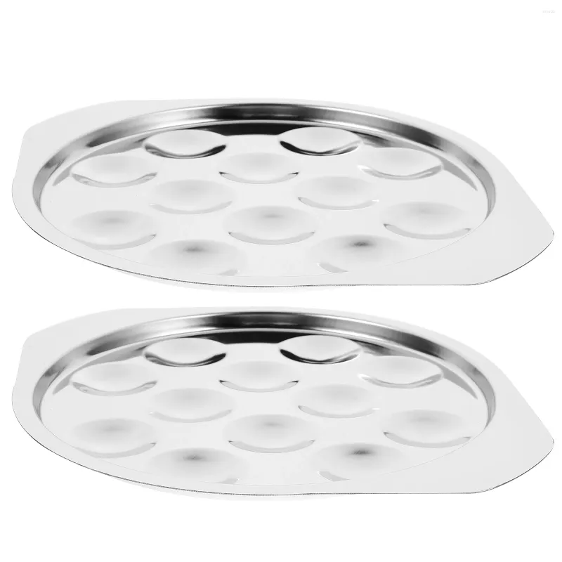Conjuntos de louça 2 pcs placa escargot 12 furos de compartimento caracol servindo bandejas de aço inoxidável panela em forma de pratos para molho de limões
