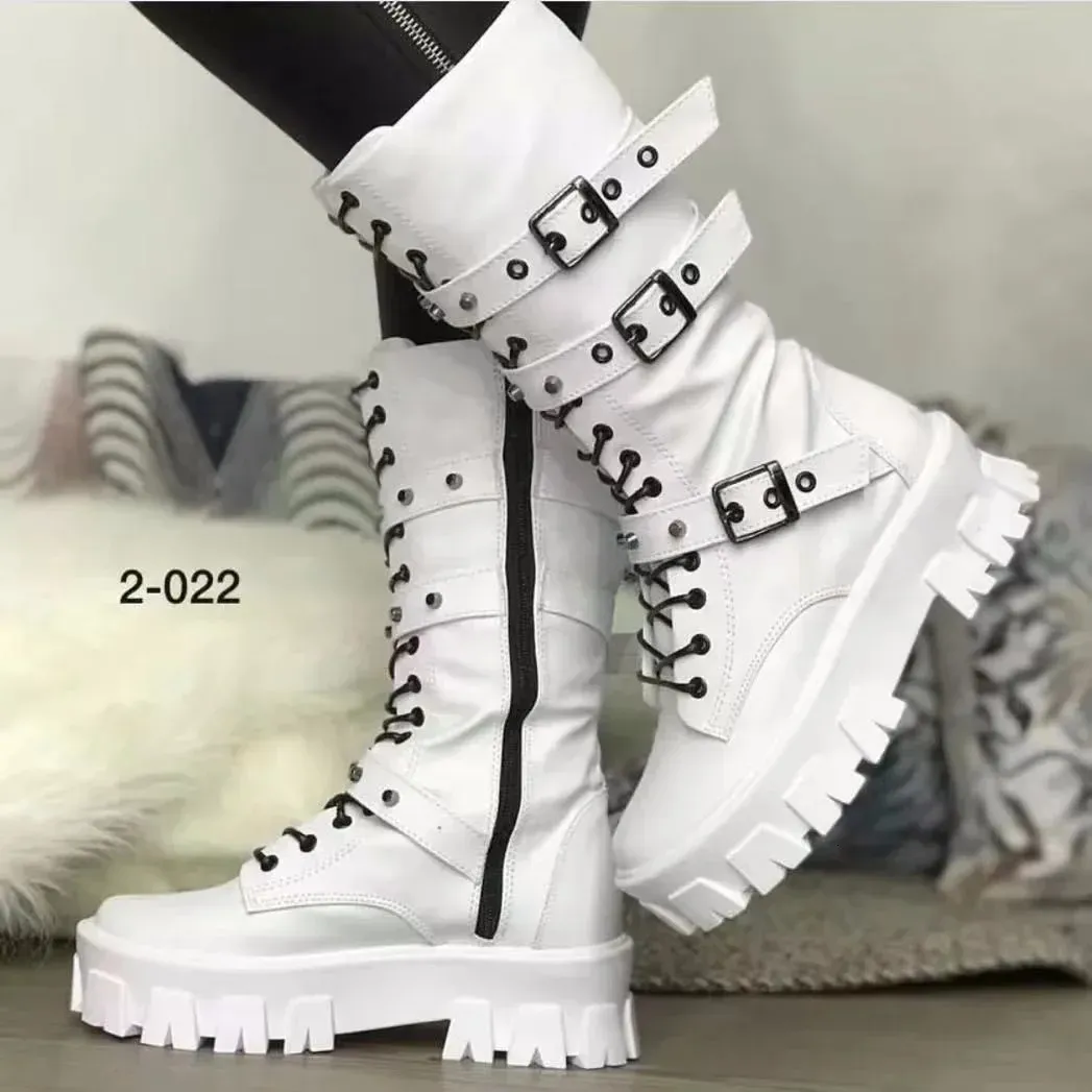 Botas marca de lujo mujer 2023 invierno pu plataforma de cuero moda encaje hasta punk gótico botines zapatos de trabajo casuales botines mujer 231201
