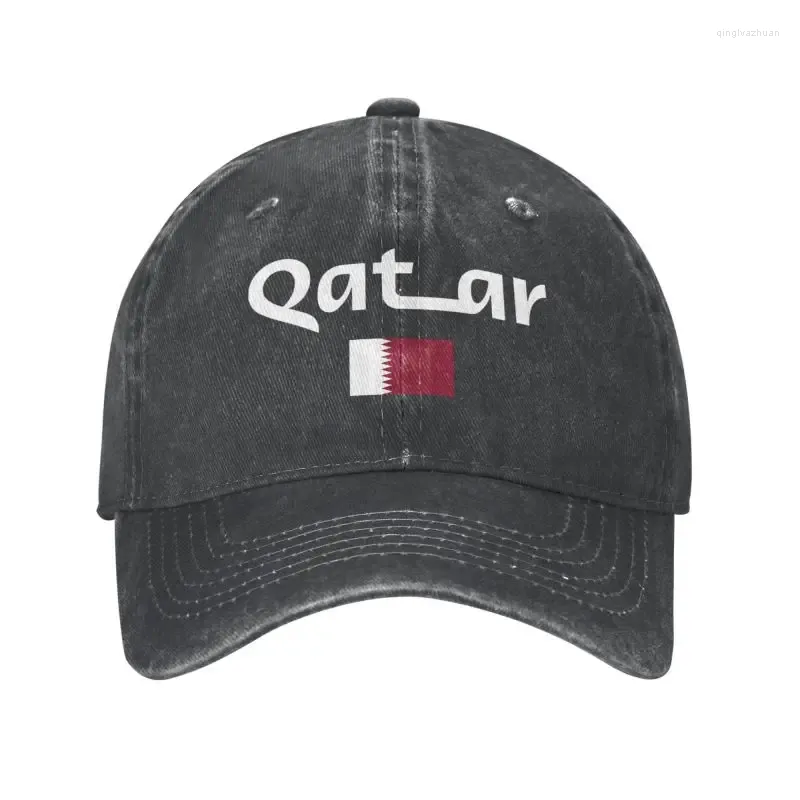 Berretti da baseball personalizzati in cotone con bandiera del Quatar e scritte con iscrizione, berretto da baseball, cappello estivo regolabile da uomo per donna all'aperto