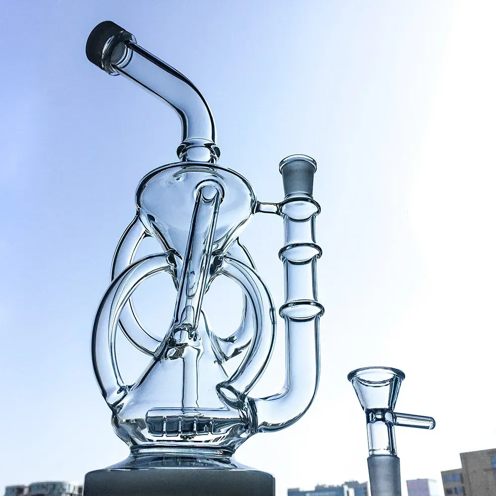 11 Inch Unique Hookahs Recycler Glass Bong Inline Perc Bongs Klein Oil Dab Rig Vortex Bent Neck Water Pipe Smoking Rigs 14.5mm Female BJ