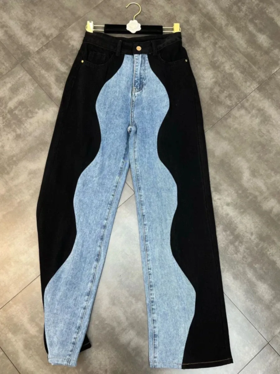 Jeans pour femmes 2023 Automne Été Arrivées Bleu Denim Patchwork Pantalon Long Coton Stretch Pleine Longueur Pantalon Streetwear 231201
