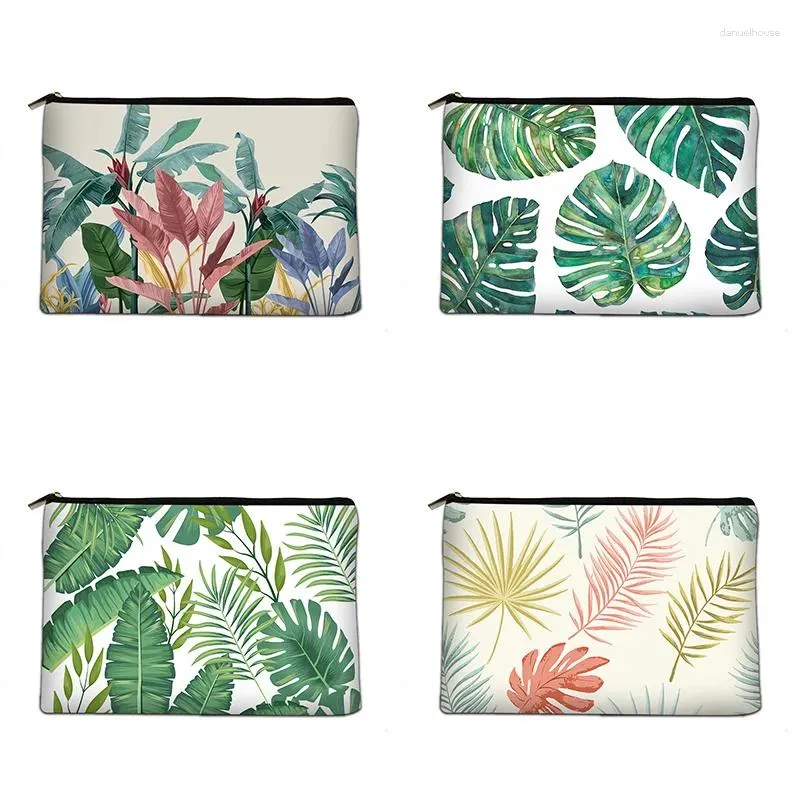 Cosmetic Bags Green Monstera Bag Canvas Toiletry Organizer Bridesmaid Gift Travel Portable Tote