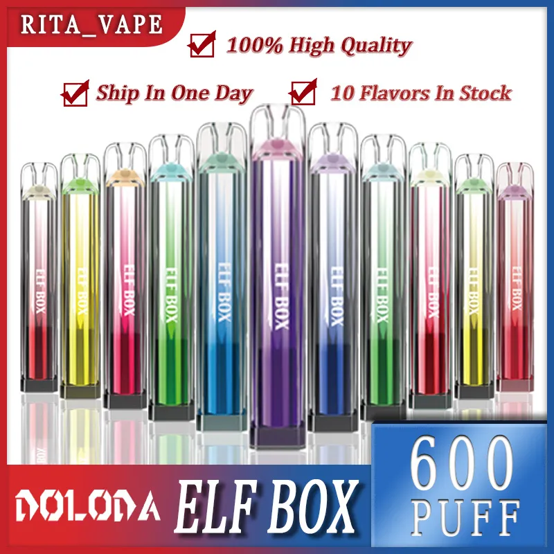 Originele Elf Box 600 Rookwolken Wegwerpartikelen Vapes Pen Puff 600 Elektronische sigaretten 2 ml 450 mAh Pod Mesh Coil Oplaadbaar Luchtverstelbaar 0% 2% 3% 5% Apparaat