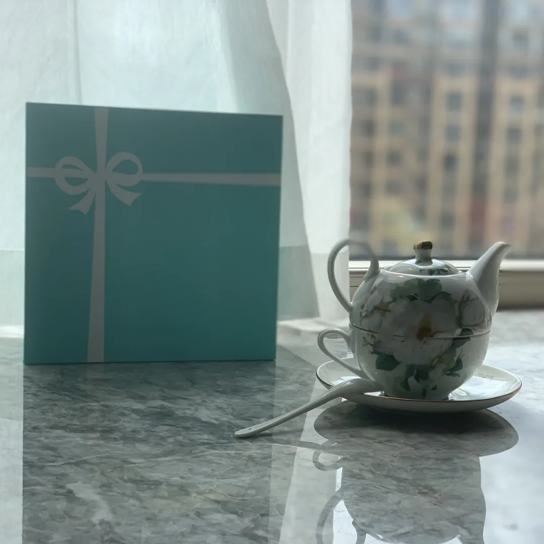 Set da tè pomeridiano di design Set di piattini tazze da tè in teiera europea stampata con fiori smaltati in porcellana cinese con scatole regalo