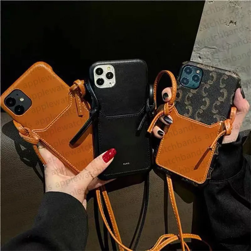 Luxe merk Crossbody telefoonhoesje voor iPhone 15 Pro Max hoesjes Apple iPhone 14 Pro Max 13 12 11 hoesje Designer portemonnee kaarthouders iPhone hoesje Leer mobiele hoes Lanyard