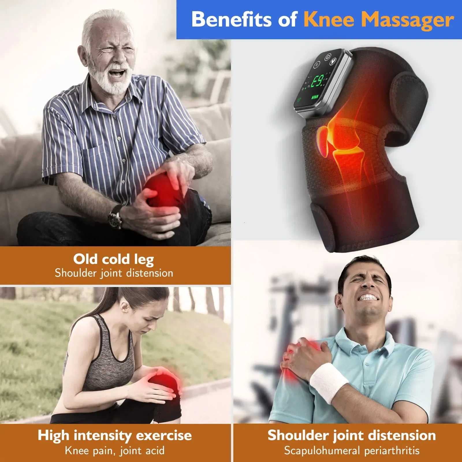 Foot Massager Heating Knee Massager Vibration Thermal Therapy For