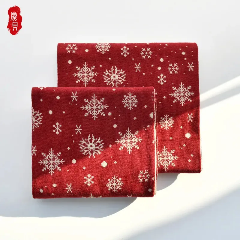 Szaliki świąteczne szalik dziecięcy płatek śniegu czysty bawełniany szal Zima czerwona dzianina ciepłe urocze rodzic-dziecko długie szaliki Prezent dla chłopca dziewczynki 231201