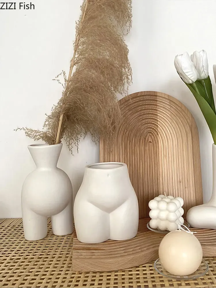 Decorative Objects Creative Ceramic Abstract Human Body Vase Crafts Living Room Cabinet Desktop Flower Arrangement Half-length Vase Home Decoration 231201