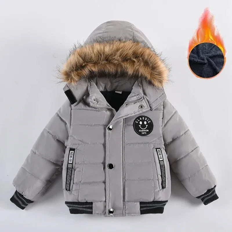 Down Coat 2-6 år Autumn Winter Boys Jacket varm päls krage mode baby flickor kappa huva blixtlås ytterkläder födelsedagspresent barn kläder 231202