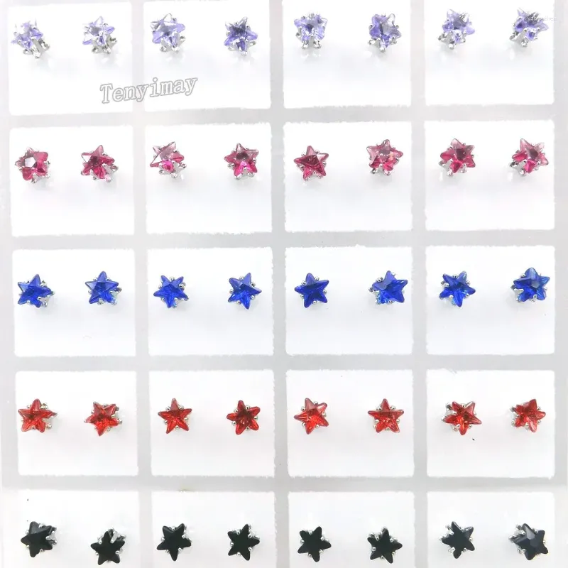 Orecchini a bottone 5mm Shinning Star Shape Orecchini a bottone con zirconi per ragazze Gioielli in cristallo 9 colori 36 paia all'ingrosso