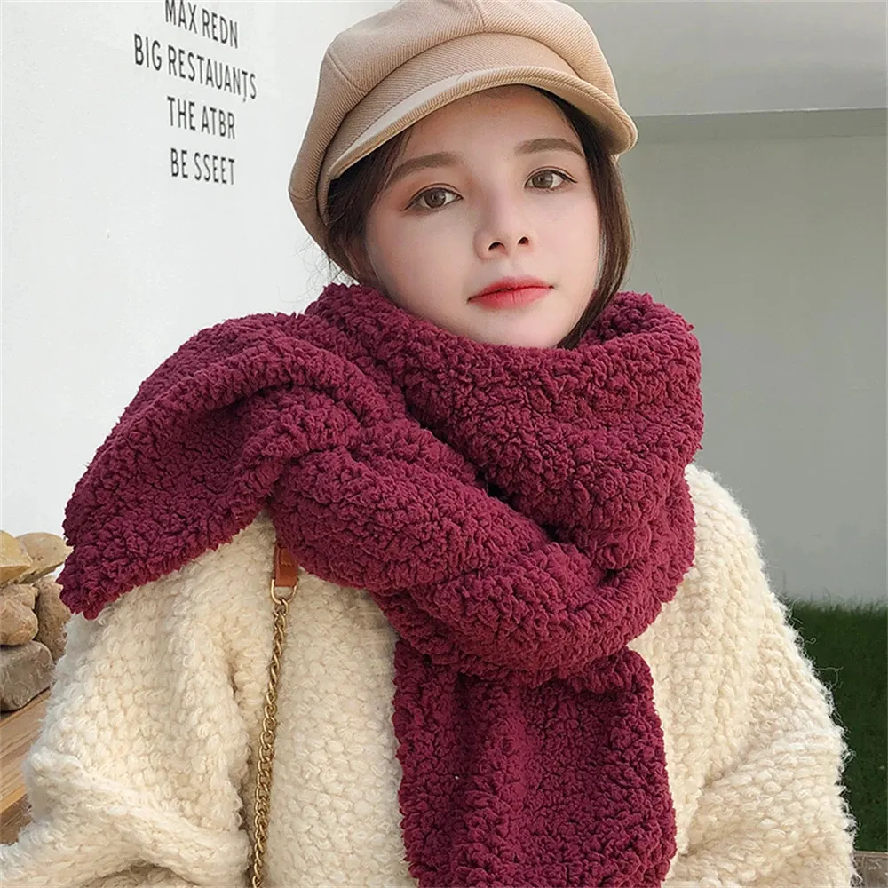 Schals Weihnachten Rot Schal Koreanische Plüsch Lamm Wolle Schal Frau Winter Warm Hals Schal Mädchen Nette Solide Mode Bufanda Invierno Mujer 231201