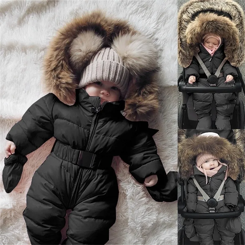 Jaquetas roupas de inverno infantil bebê snowsuit meninos meninas romper jaqueta com capuz para baixo parkas macacão quente grosso casaco outwear roupas 231201