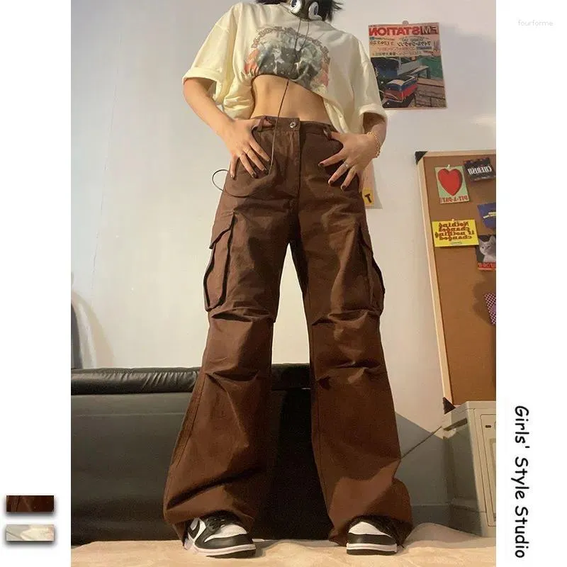 Spodnie damskie Deeptown Vintage Brown Sparachute Women Casual White Cargo Spodni ulicy HARAJUKU Zakresywna moda Koreańska Moda Koreańska