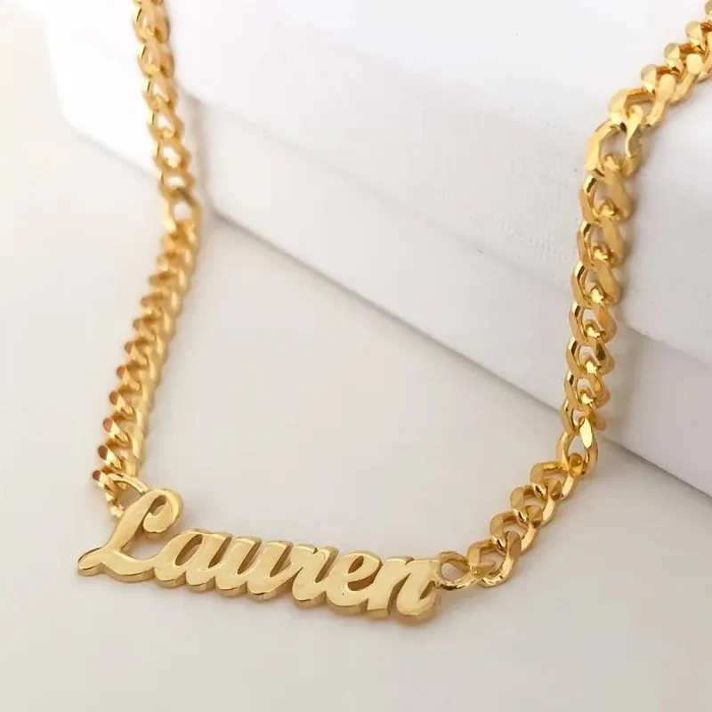 Pendant Necklaces Personalised Name For Women and Men Punk Nameplate Jewelry Stainless Steel Curb Chain Custom Letter Necklace Collier 231201