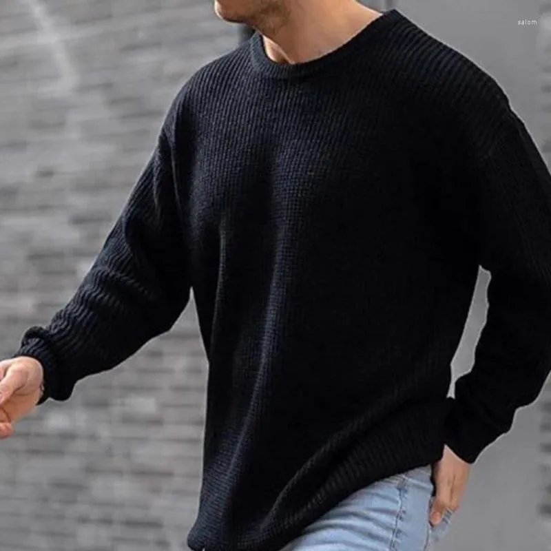 Camisolas masculinas vintage manga longa de malha pulôver jumper moda o-pescoço malhas streetwear 2023 outono casual sólido roupas masculinas