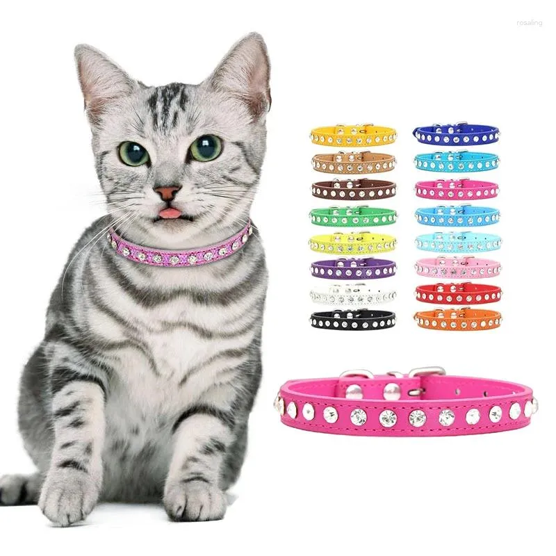 Cat Collars Rhinestone Collar Pu Dog Leash Leather Small Pet