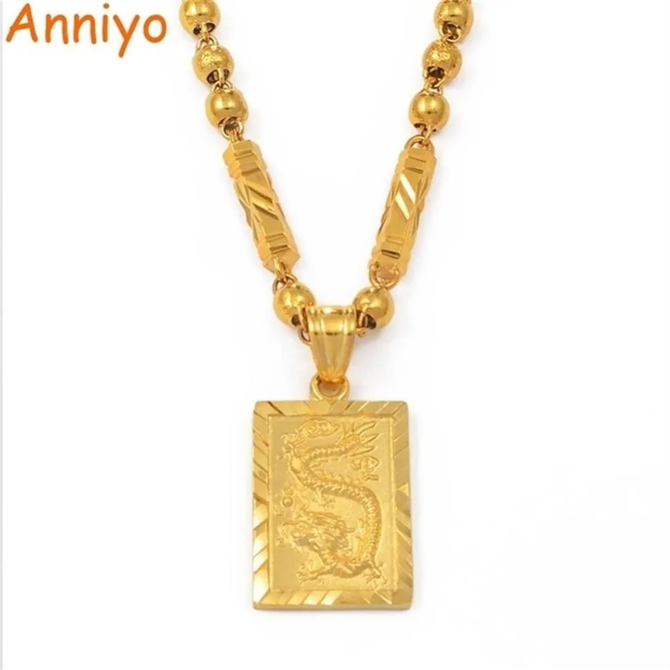 Anniyo Men's Dragon Pendant and Ball Beads Chain Necklaces Gold Color Jewelry for Father or Husband's Gift #006809P 2010303B