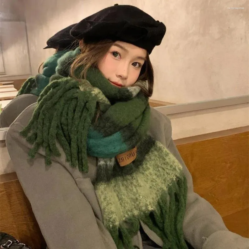Шарфы, теплая зимняя шаль с кисточками, модный утолщенный шарф из мохера из акрилового волокна, универсальный