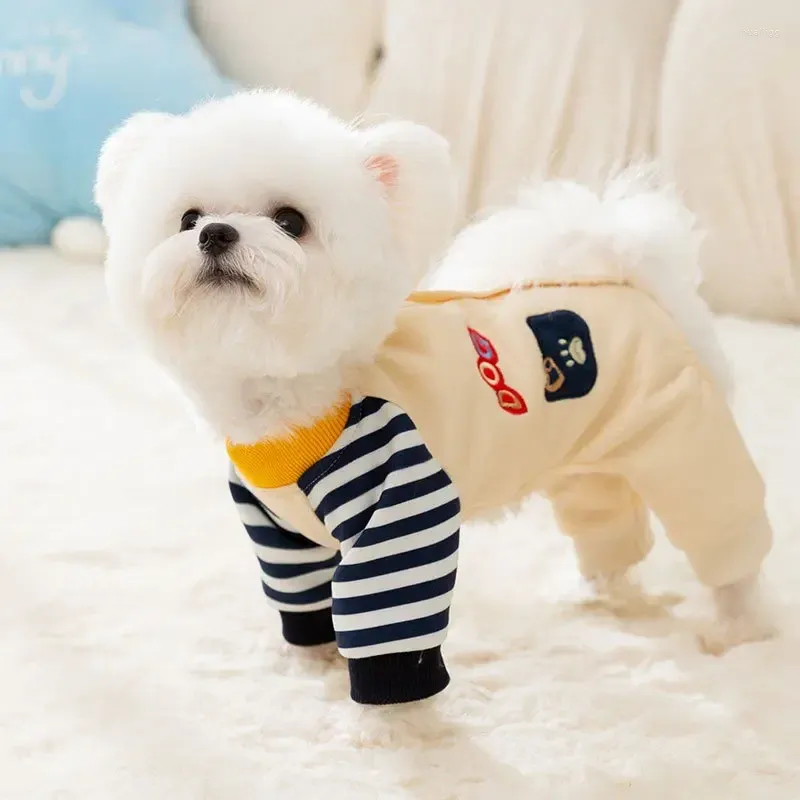 Ropa para perros Versión coreana de ropa de dibujos animados lindos Monos de patchwork de cuatro patas Teddy Chihuahua Suministros para mascotas Pijamas cálidos de invierno