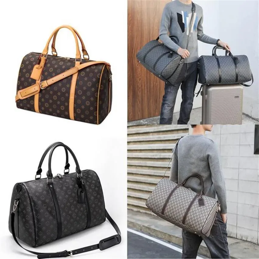 55 cm pu läder duffel väska designer män resväskor bagagesport utomhus packar axel resor messenger totes väskor unisex sel aftonväskor