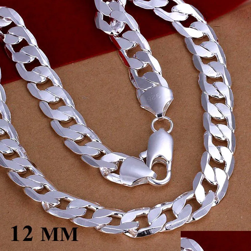 Kettingen Groothandel 12Mm Breedte 925 Sier Ketting 18 - 30 Lengte aanpassen Heren Hoge kwaliteit Curb Cubaanse schakelketting Mode Hip Hop Stijl F Dhaa6