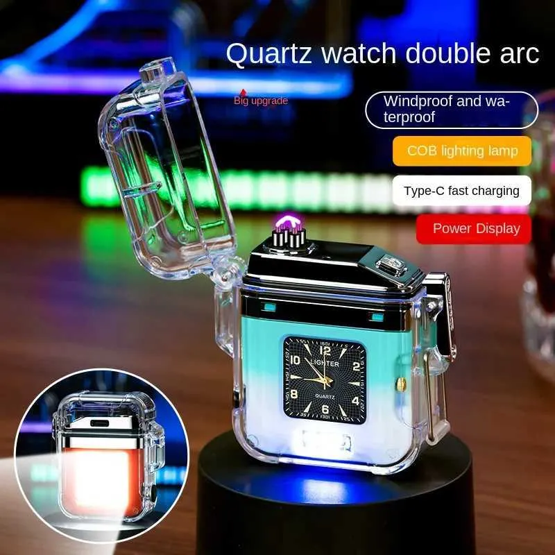 Wodoodporna lżejsza zegarek w osoczu z podwójnym łukiem przezroczysty ładowanie USB Latarka bez flomoodpornego wiatrood