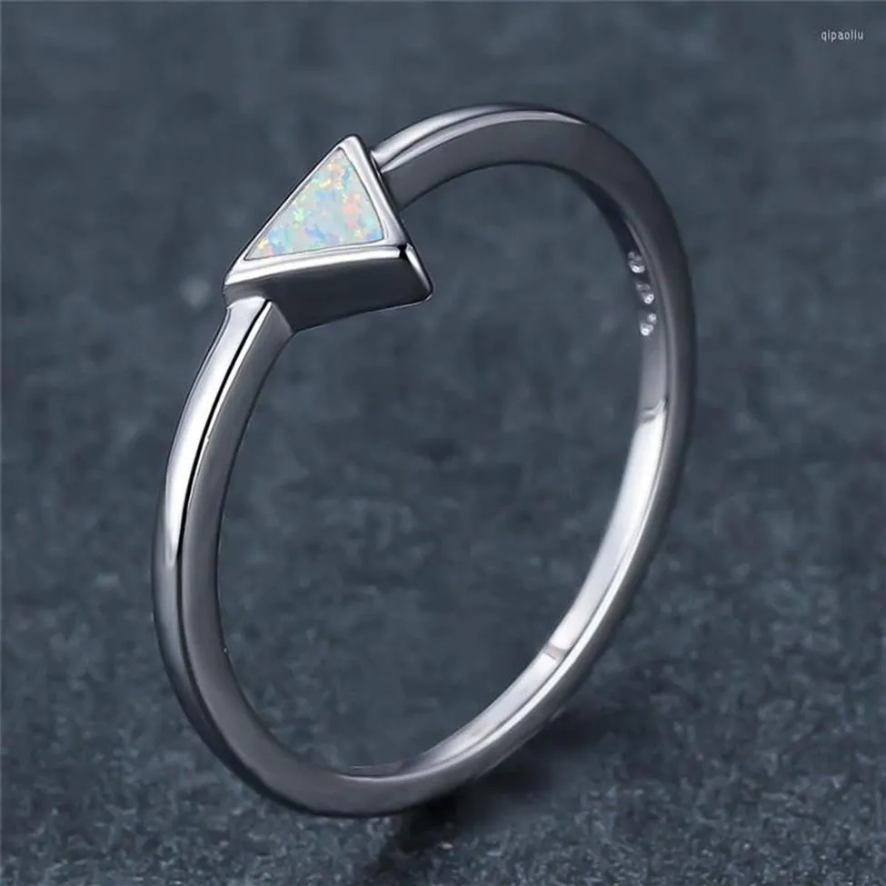 Anéis de cluster na moda ouro prata cor anel de casamento branco azul opala noivado fino minimalista triângulo pequena pedra para mulheres part303i