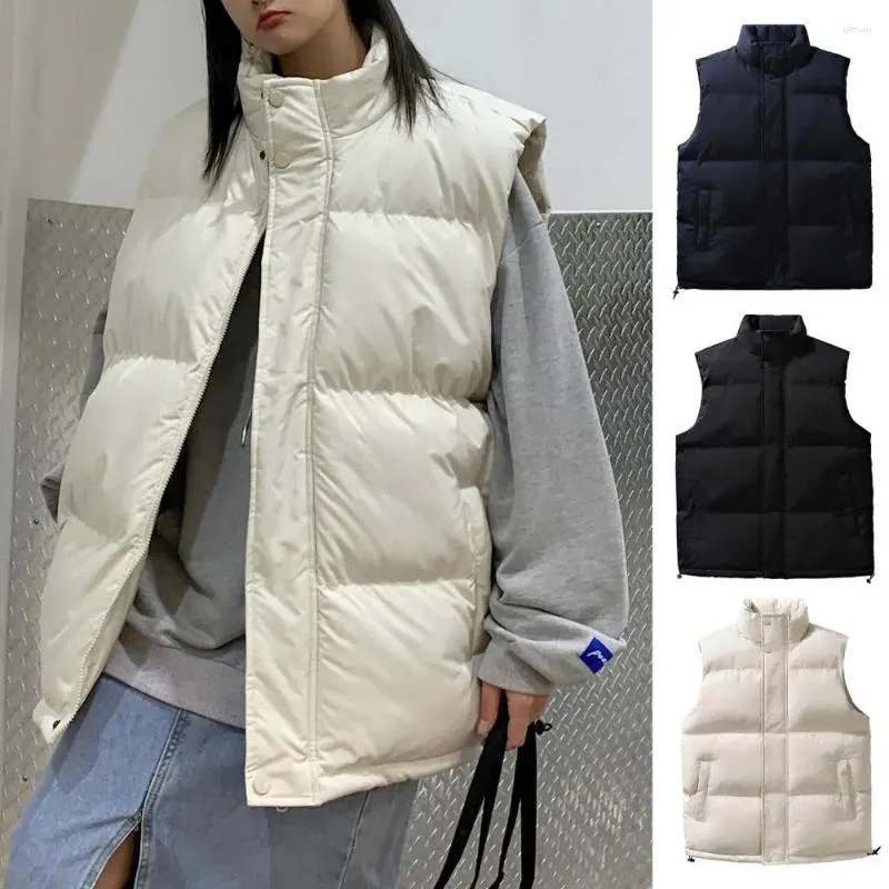 Gilet da uomo Tinta unita Gilet da uomo Cappotto invernale antivento con colletto rialzato Calore imbottito per collo da donna con cerniera