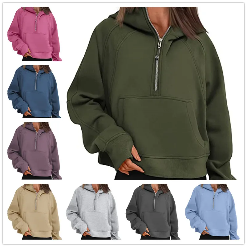 Scuba Yarım Zip Hoodie Kadın Yoga Takım Tasarımcı Kapşonlu Sweatshirt Külot Kapüşonlu Kalın Kalın Polar Ceketli Ladies Spor Salonu Spor Giyim Açık Hava Spor Jogging