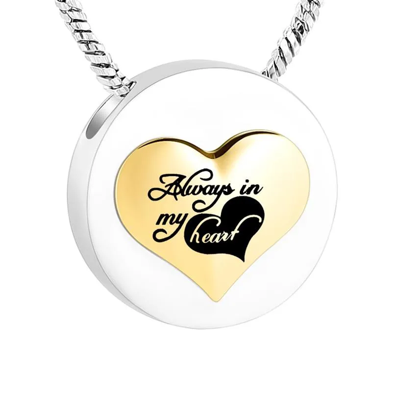 Stainless Steel Round Pendant Cremation Ashes Urn For Ashes Pet Human Memorial Jewelry Necklace -Always in my heart289H