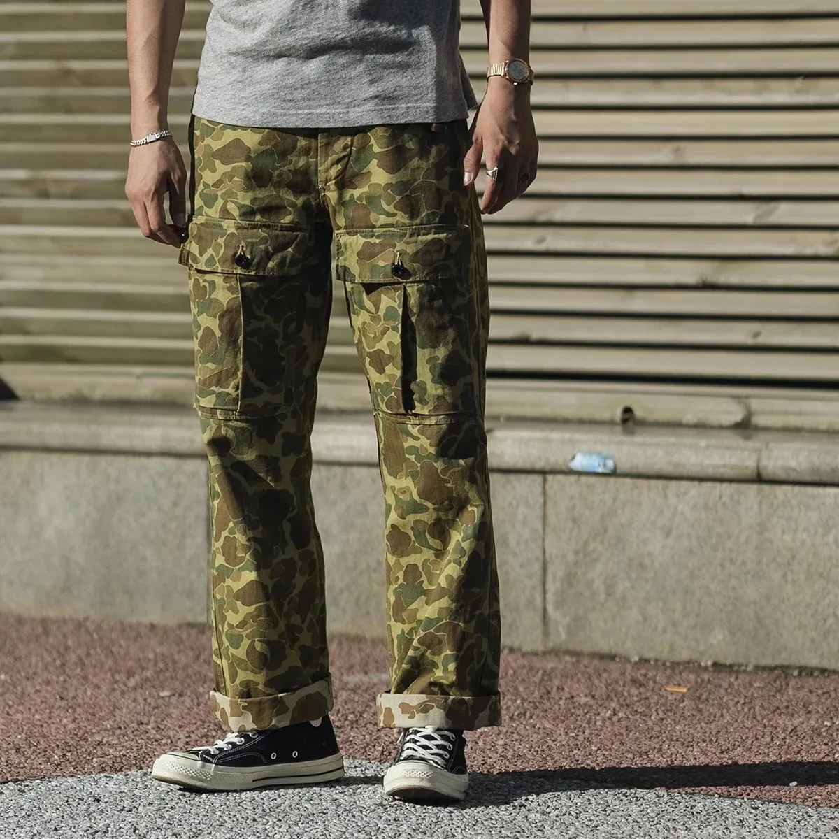 Mens Rugged HBT Duck Hunter Camo Cargo Pants, 2024 Modified