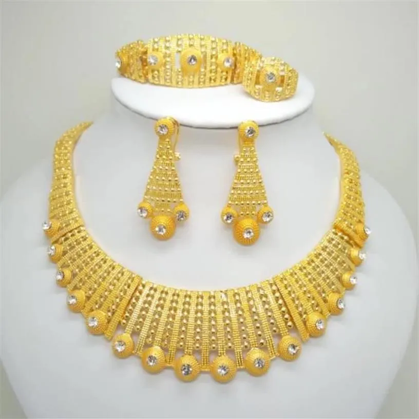 Dubai Gold Color Jewelry Sets For Big Necklace African Women Italian Bridal Wedding Accessories209K