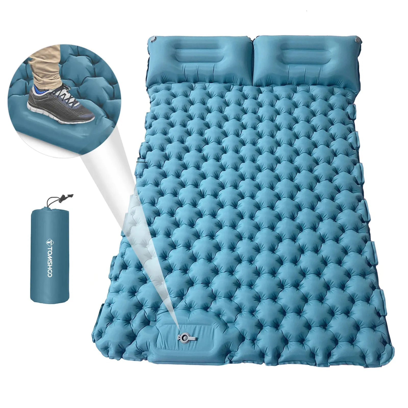 Almofadas ao ar livre Tomshoo Ultraleve Colchão Inflável com Travesseiro Portátil Duplo Compacto Air Mat Bed Camp Waterproof Tourist Sleeping Pad 231202