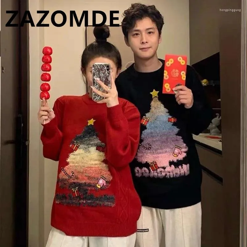 Men's Sweaters ZAZOMDE American Street Sweater Winter Men Vintage Loose Christmas Tree Knitted Unisex Hop Hip Casual Warm Pullover