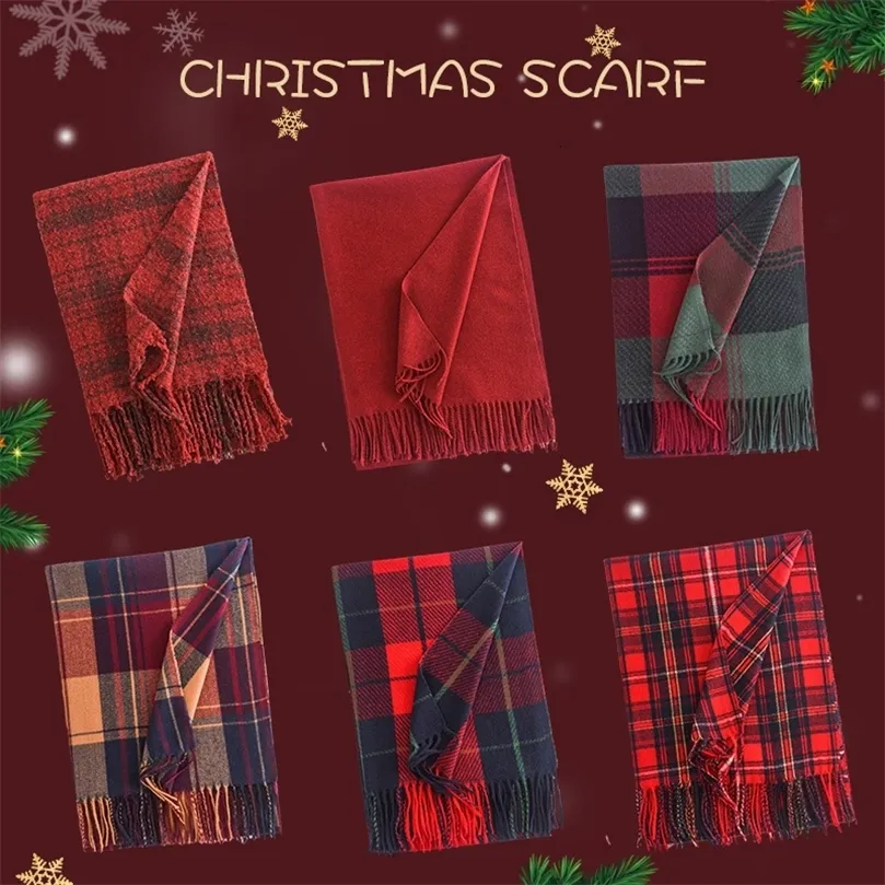 Шарфы Красный кашемировый шарф Мягкий зимний мягкий клетчатый шарф в шотландскую клетку Модный шарф в шотландском стиле в рождественском стиле 231201