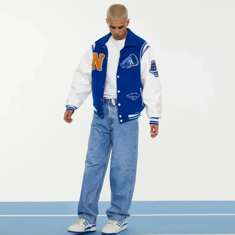 DHgate.com:Mens Embroidered Varsity Bomber Jacket: Retro PU