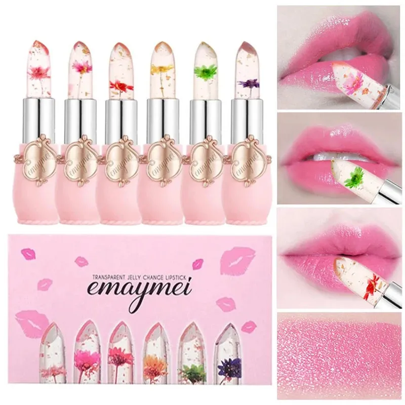 Lippenbalsem 6 stuks lippenbalsem Crystal Jelly lippenbalsem Lipstick temperatuur kleur veranderende bloem glans transparant blijvende vochtinbrengende crème Lipverzorging 231202