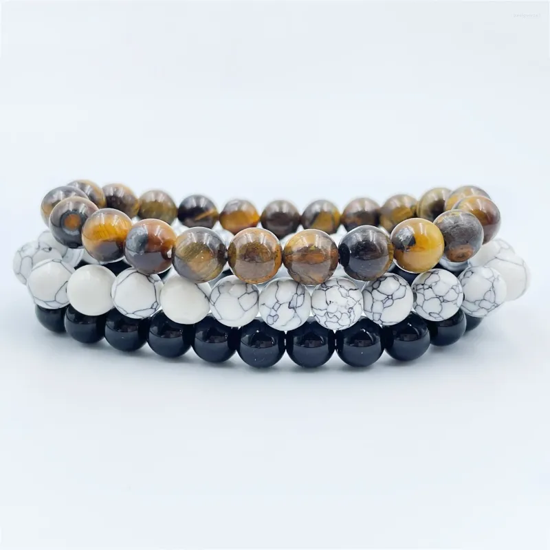 Bracelet de perles en pierre naturelle pour hommes, 3 pièces, œil de tigre, à la mode, corde élastique en cristal de 8MM, en Agate, 2023