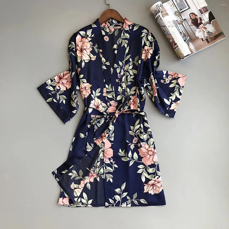 Mulheres sleepwear elegante quimono robe roupão mulheres noiva casamento outono impressão cetim camisola robes feminino casual casa vestidos