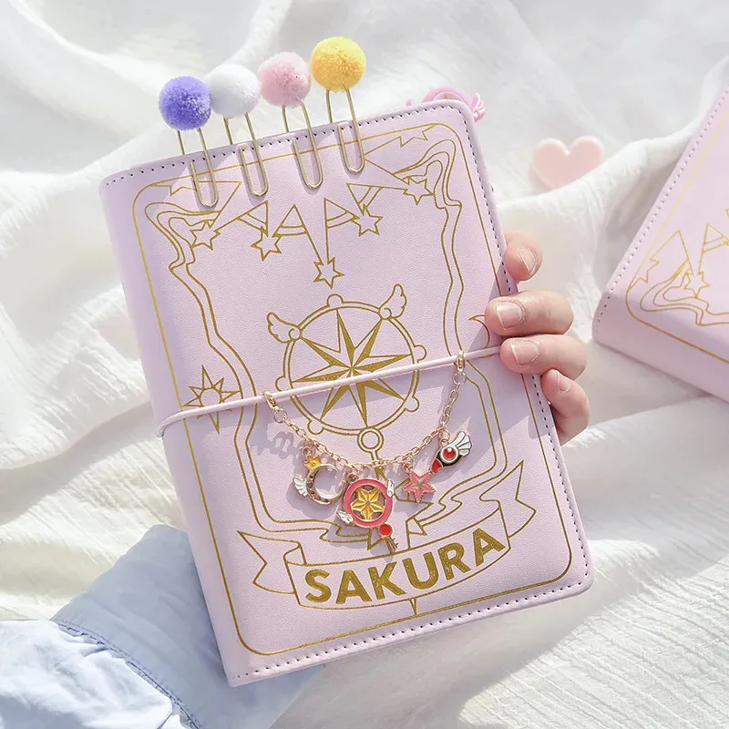 Blocos de notas Bonito Rosa Sakura Anime Loose-Leaf Diário Notebook Colorido Páginas Espiral 6 Buracos Binder Notebook Journals Planner Stationery Set 231202