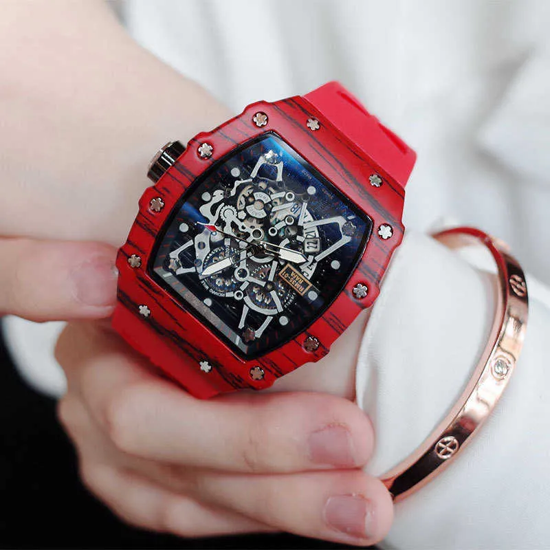 Nuovo stile di orologio da uomo concetto completamente automatico, non meccanico, sportivo, luminoso, impermeabile, rosso, FM Frank