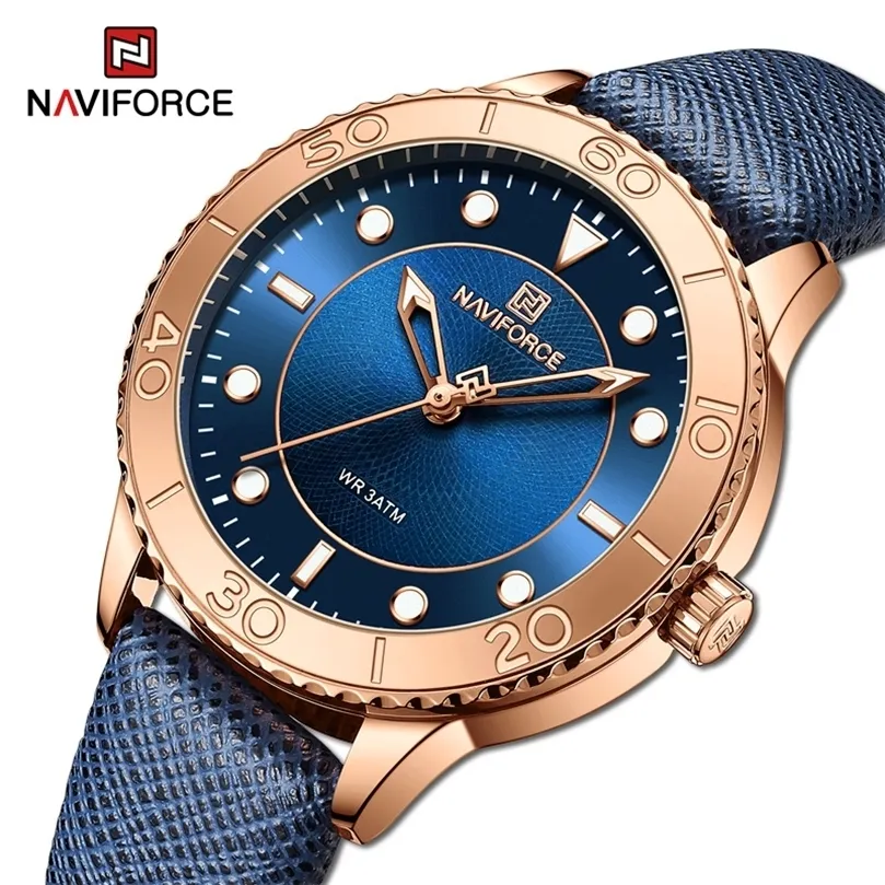 Kvinnors klockor Naviforce Kvinnors äkta läderklockor Vattentäta lysande Creative Dial Wristwatch Luxury Quartz Clock Relogio Feminino 231201