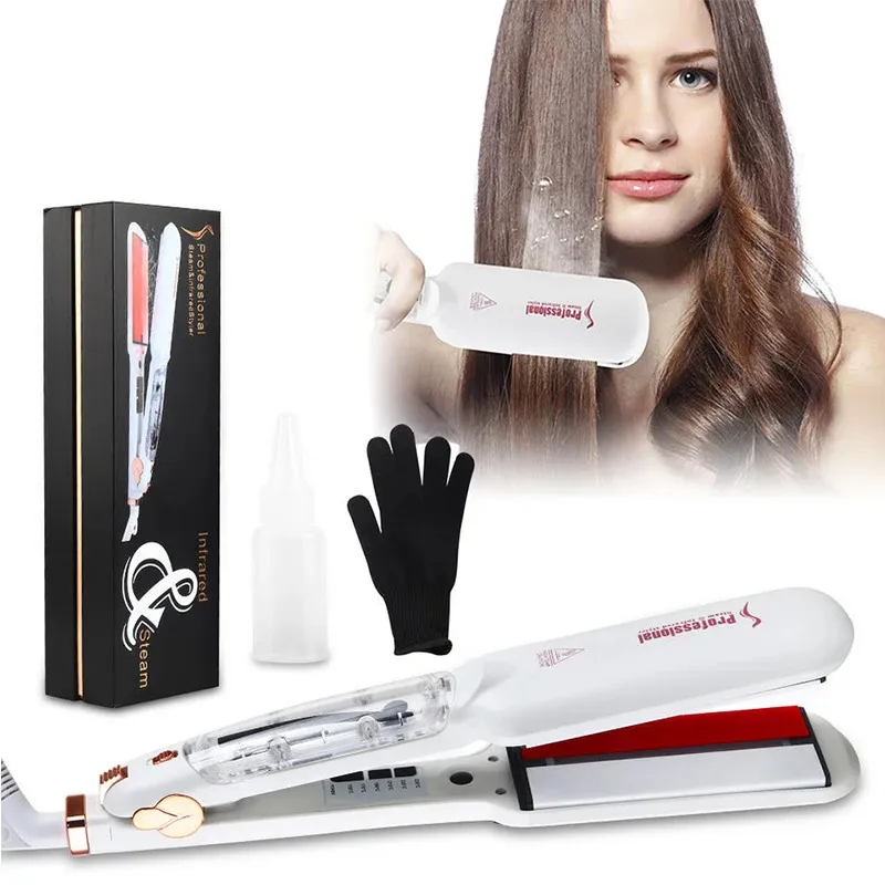 Piastra per capelli Piastra per capelli Funzione vapore Tormalina Ceramica Steampod Ferro da stiro Plancha Infrarrojo De Pelo 231201