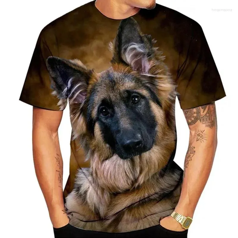 Herr t shirts mode rolig hund söt tysk herde 3d tryck män kvinna streetwear t-shirt överdimensionerade harajuku barn toppar tees kläder