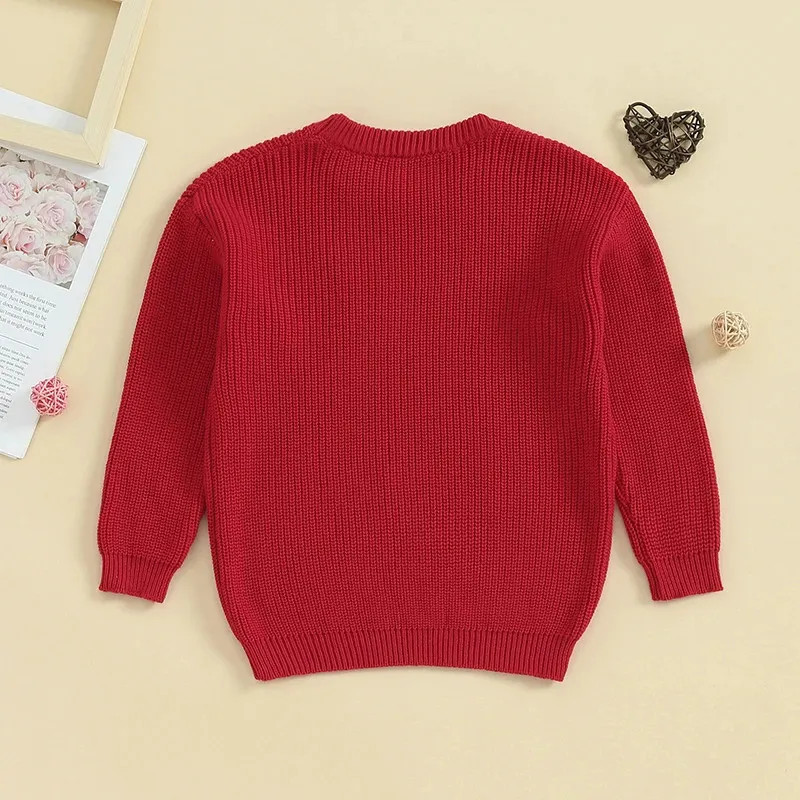 Setler Toddler Bebek Kız Sevgililer Günü Sweaters Uzun Kollu Kalp Nakış Tulma Altılar Büyük boy jumper sevimli üstler 231202