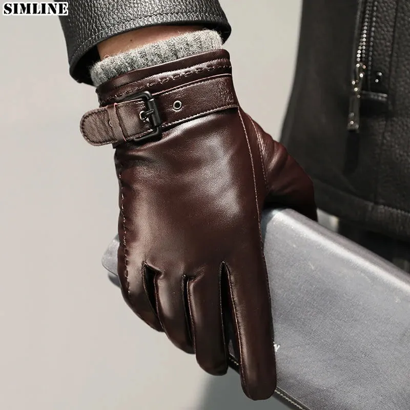 Fingerlösa handskar äkta läderhandskar för män manliga fårskinn pekskärm Vinter varma vindtäta vantar som kör cykel Motorcykel Herrhandskar 231201