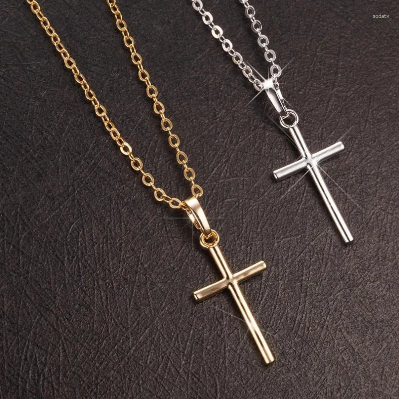 Pendant Necklaces Fashion Simple Cross Chain Necklace Women Men Gold Silver Color Jewelry Crucifix Christian Ornament Gifts